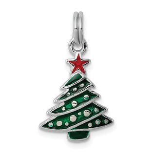Sterling Silver Rhodium-plated Enamel Christmas Tree Charm
