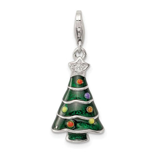 Sterling Silver CZ Enameled Christmas Tree Charm