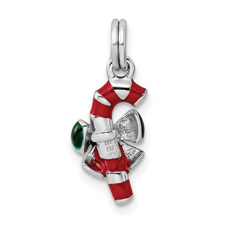 Sterling Silver Rhodium-plated Enamel Candy Cane Charm QC6074