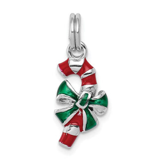 Sterling Silver Rhodium-plated Enamel Candy Cane Charm QC6074