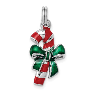 Sterling Silver Rhodium-plated Enamel Candy Cane Charm QC6075