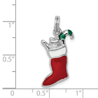 Sterling Silver Rhodium-plated Enamel Stocking Charm