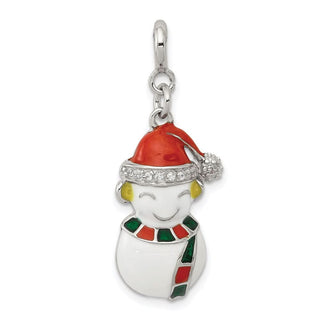 Sterling Silver CZ Enameled Snowman Charm