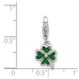 Sterling Silver Green Enameled Four Leaf Clover Charm