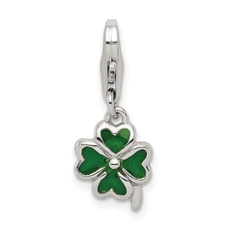 Sterling Silver Green Enameled Four Leaf Clover Charm