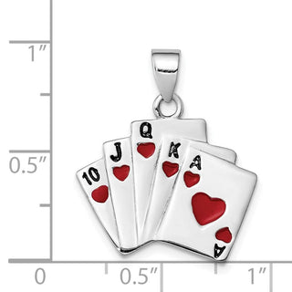 Sterling Silver Rhodium-plated Enamel Royal Flush Pendant