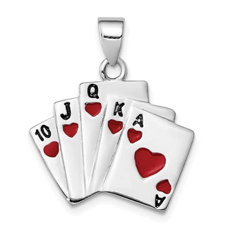 Sterling Silver Rhodium-plated Enamel Royal Flush Pendant
