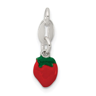 Sterling Silver Enameled Strawberry Charm QC6146