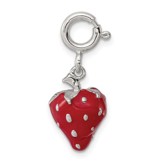 Sterling Silver Rhodium-plated Enameled Strawberry Charm QC6149