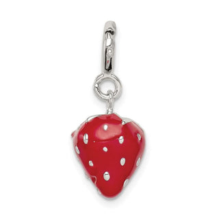 Sterling Silver Rhodium-plated Enameled Strawberry Charm QC6149