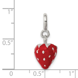 Sterling Silver Rhodium-plated Enameled Strawberry Charm QC6149