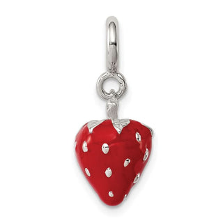 Sterling Silver Rhodium-plated Enameled Strawberry Charm QC6149