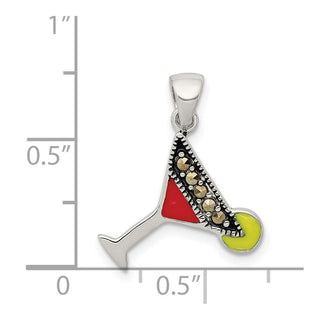 Sterling Silver Red & Green Enameled Martini Pendant