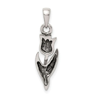 Sterling Silver Antiqued Tulip Flower Pendant