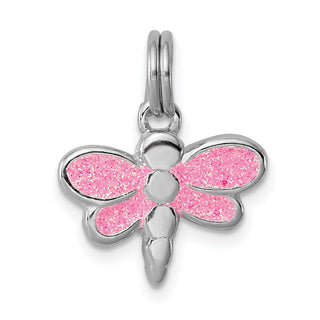 Sterling Silver Rhodium-plated Glitter Enamel Dragonfly Charm