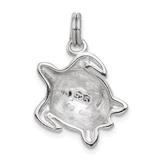 Sterling Silver Rhodium-plated Green Enamel Turtle Charm