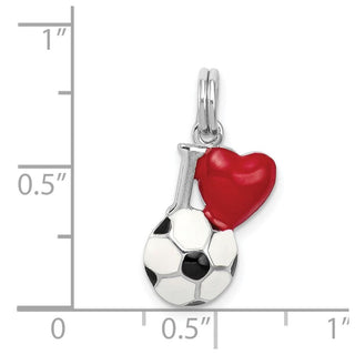 Sterling Silver Rhodium-plated Enamel I Heart Soccer Ball Charm