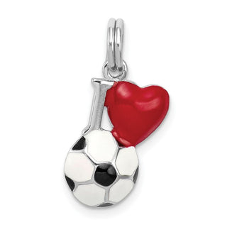 Sterling Silver Rhodium-plated Enamel I Heart Soccer Ball Charm