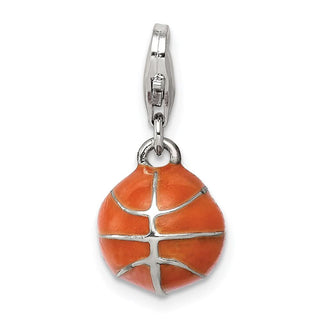 Sterling Silver 3D Enameled Basketball w/Lobster Clasp Charm