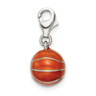 Sterling Silver 3D Enameled Basketball w/Lobster Clasp Charm