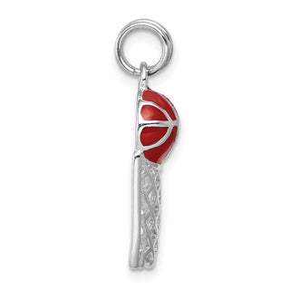 Rhodium-Plated Sterling Silver Enamel Basketball and Hoop Charm
