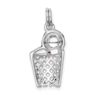 Rhodium-Plated Sterling Silver Enamel Basketball and Hoop Charm