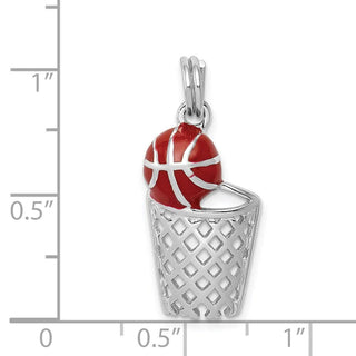Rhodium-Plated Sterling Silver Enamel Basketball and Hoop Charm