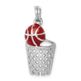 Rhodium-Plated Sterling Silver Enamel Basketball and Hoop Charm