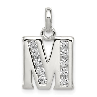 Sterling Silver White CZ Initial M Charm