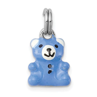 Sterling Silver Rhodium-plated Blue Enamel Teddy Bear Charm
