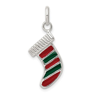 Sterling Silver Enameled Christmas Stocking Charm QC6874