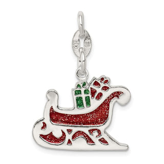 Sterling Silver Enameled Santa's Sled Charm