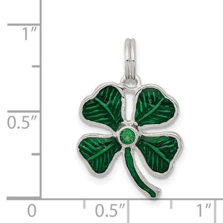 Sterling Silver Enameled 4-Leaf Clover w/Green Glass Charm