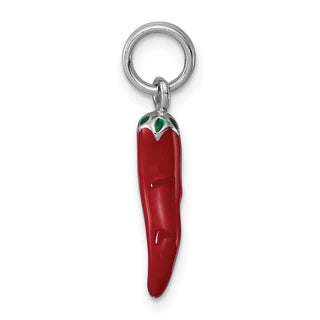 Sterling Silver Rhodium-plated Red Enamel Pepper Charm