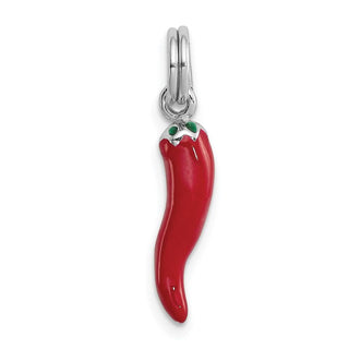 Sterling Silver Rhodium-plated Red Enamel Pepper Charm