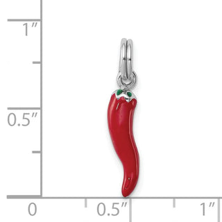 Sterling Silver Rhodium-plated Red Enamel Pepper Charm