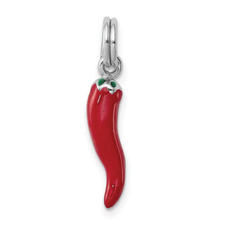 Sterling Silver Rhodium-plated Red Enamel Pepper Charm