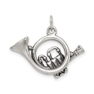 Sterling Silver Antiqued French Horn Charm QC7114
