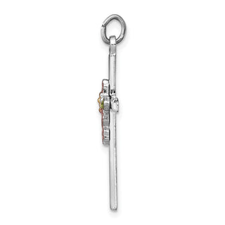 Rhodium-Plated 925 Sterling Silver Epoxy Yellow Cross Pendant QC7216