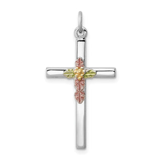 Rhodium-Plated 925 Sterling Silver Epoxy Yellow Cross Pendant QC7216