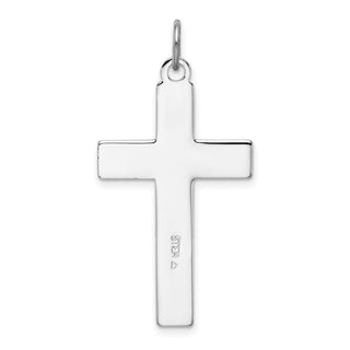 Rhodium-Plated 925 Sterling Silver Brushed & Polished Enamel Black Cross Pendant