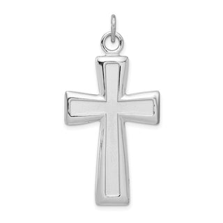 Rhodium-Plated 925 Sterling Silver Polished and Satin Cross Pendant