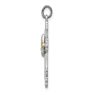 Rhodium-Plated & Yellow 925 Sterling Silver Cross & Fleur De Lis Pendant