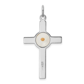 Rhodium-Plated 925 Sterling Silver Polished & Epoxy Cross w Mustard Seed Pendant