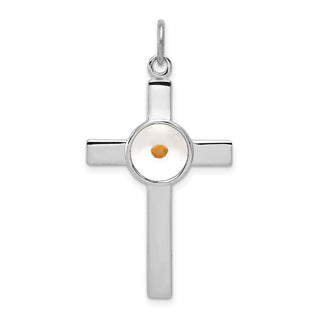 Rhodium-Plated 925 Sterling Silver Polished & Epoxy Cross w Mustard Seed Pendant