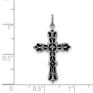 Rhodium-Plated 925 Sterling Silver with Black Epoxy Cross Pendant
