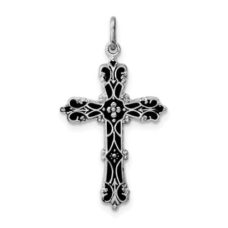 Rhodium-Plated 925 Sterling Silver with Black Epoxy Cross Pendant