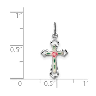 Rhodium-Plated 925 Sterling Silver with Enamel Cross Pendant