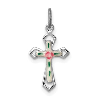 Rhodium-Plated 925 Sterling Silver with Enamel Cross Pendant