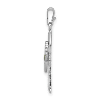 Rhodium-Plated 925 Sterling Silver Cross with Epoxy Rose Flower Center Pendant